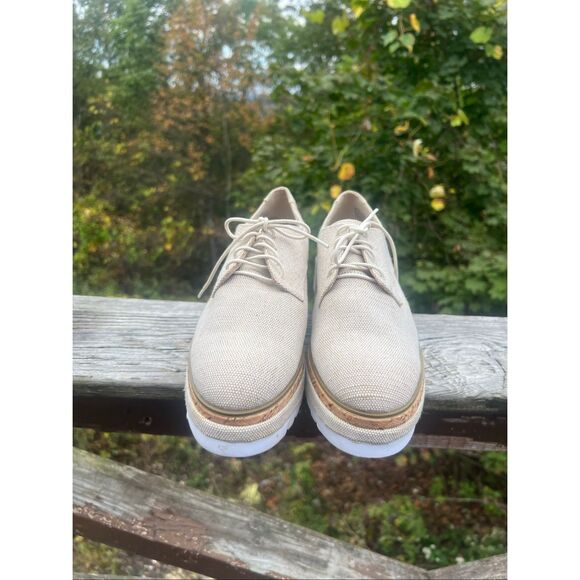Shoe  dazzle Oxford Lace Up Wedge Shoes Natural Sz 10 - Picture 7 of 8